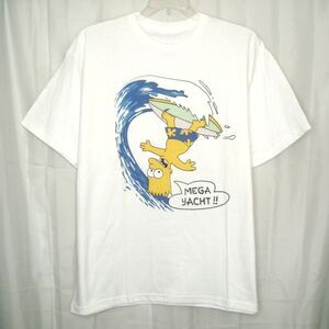 MEGA YACHT Surfing Bart Simpson White Ringspun Cotton T-Shirt Size XL USA Y2K